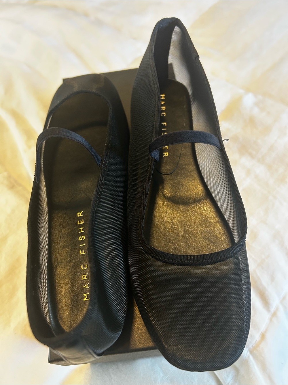 Marc Fisher Black Mary-Jane Mesh Ballet Flats